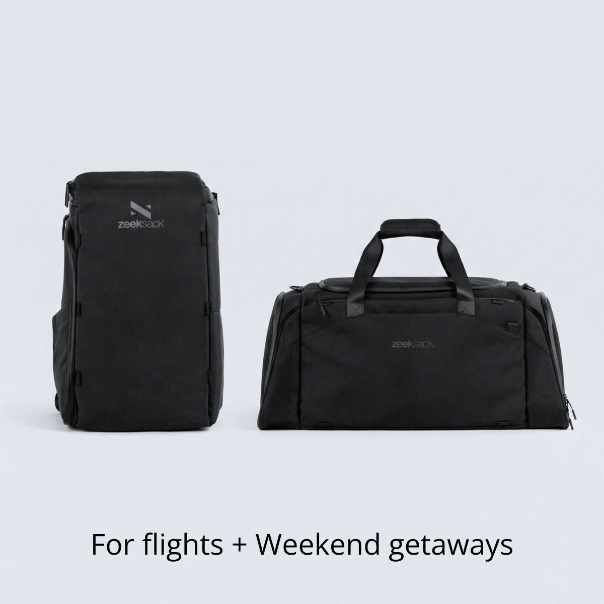 Zeeksack The Organizer 30L + The Weekender 50L (sort) – produkterne vist sammen som et sæt.
