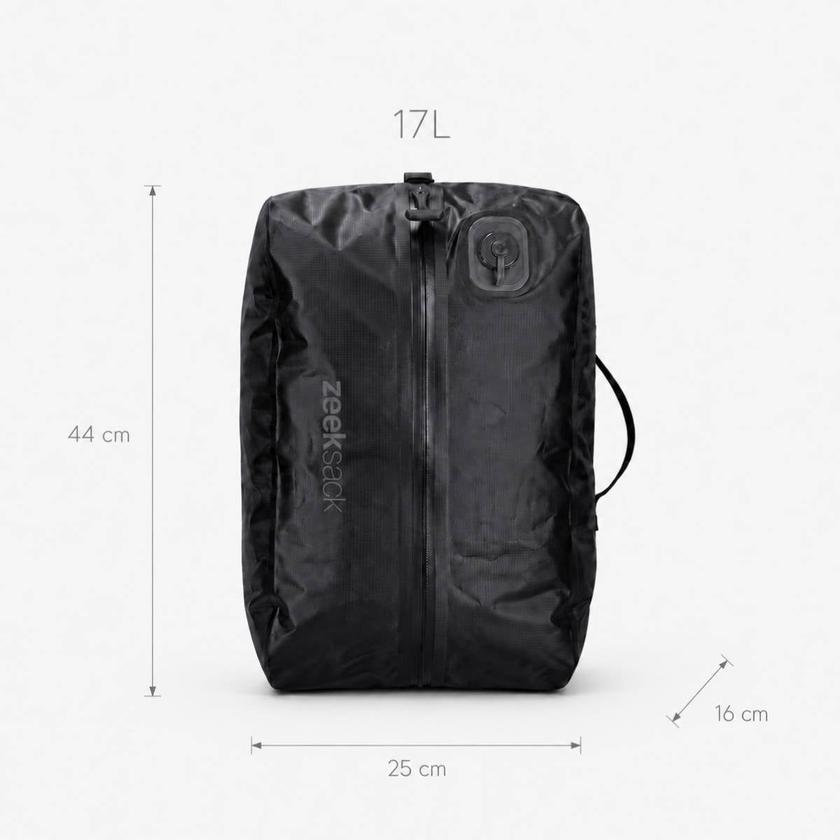 Zeeksack Vacuum Bag 17L (sort) – målskitse: 44 × 25 × 16 cm.