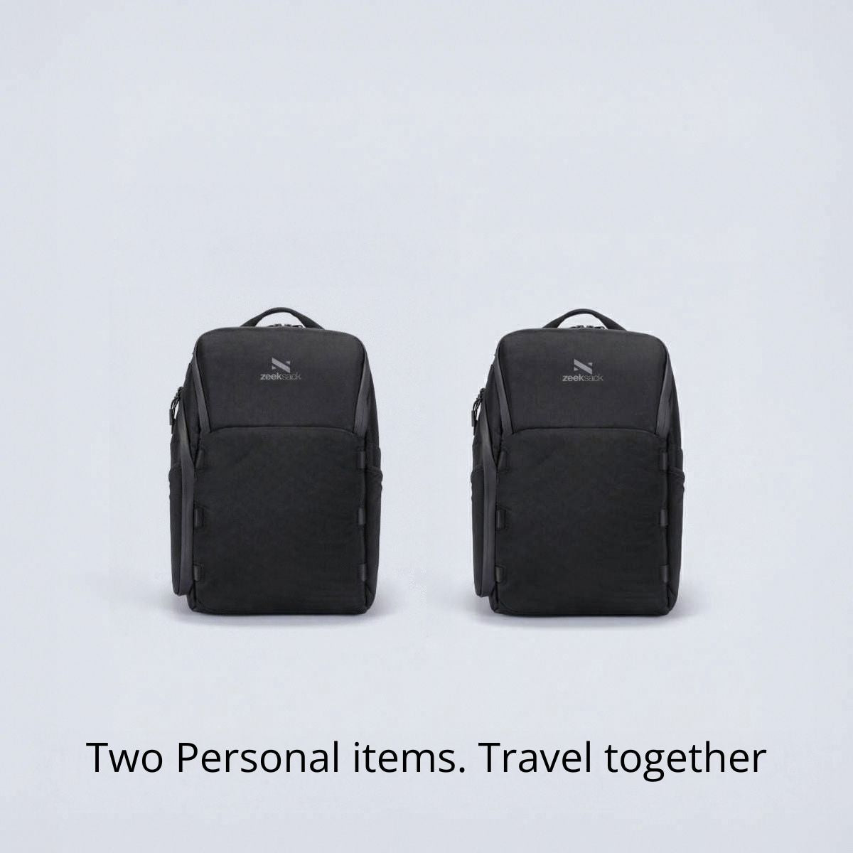 Zeeksack 2 × The Underseat 15L (sort) – produkterne vist sammen som et sæt.